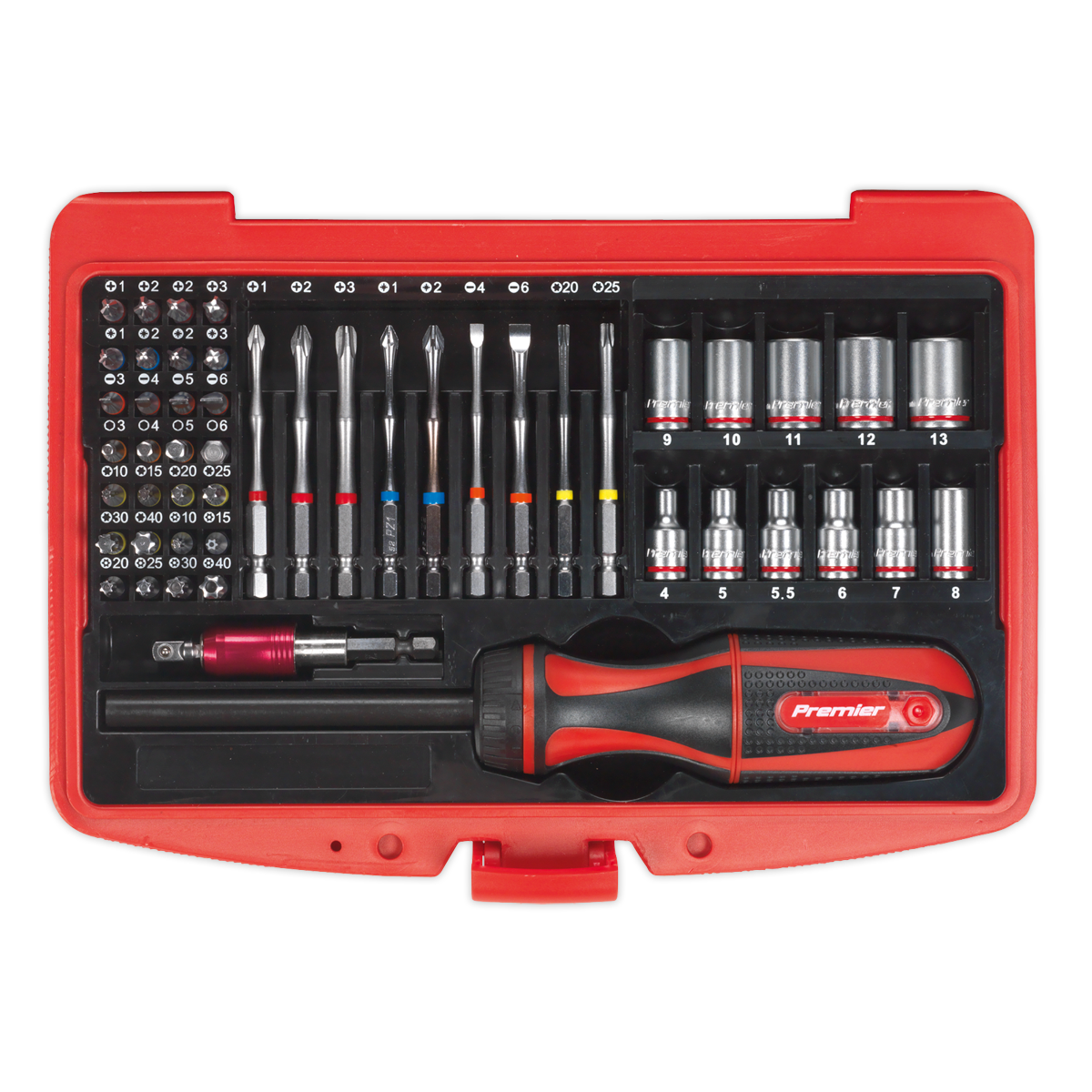 Sealey 51pc Fine Tooth Ratchet Screwdriver Socket & Bit Set AK64903