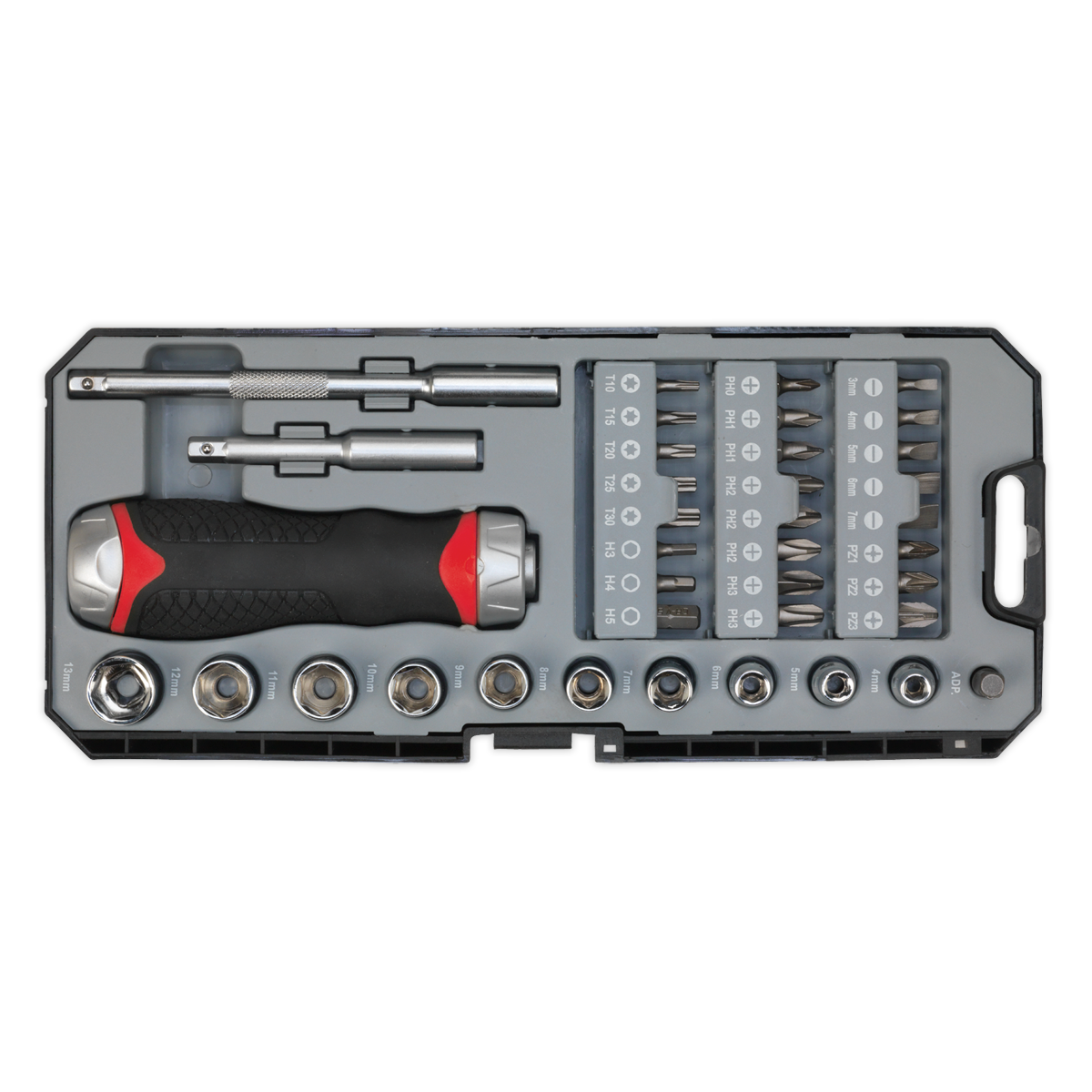 Sealey 38pc Fine Tooth Ratchet Screwdriver Socket & Bit Set AK64905