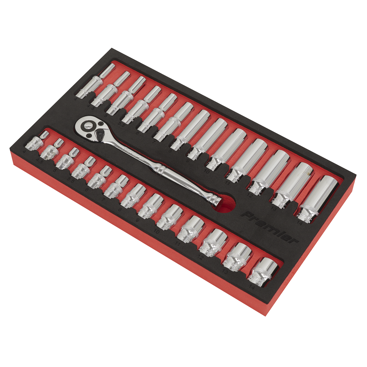 Sealey 27pc 1/4"Sq Drive Ratchet Wrench & Socket Set AK66721