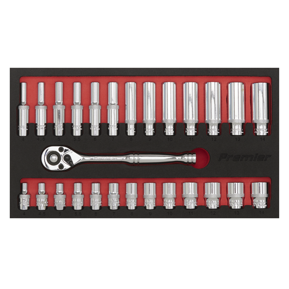 Sealey 27pc 1/4"Sq Drive Ratchet Wrench & Socket Set AK66721