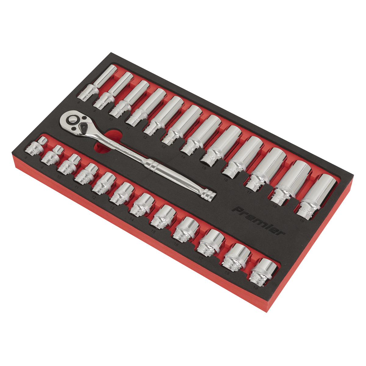 Sealey 25pc 3/8"Sq Drive Ratchet Wrench & Socket Set AK66722