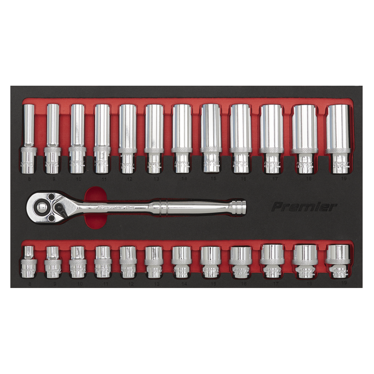 Sealey 25pc 3/8"Sq Drive Ratchet Wrench & Socket Set AK66722