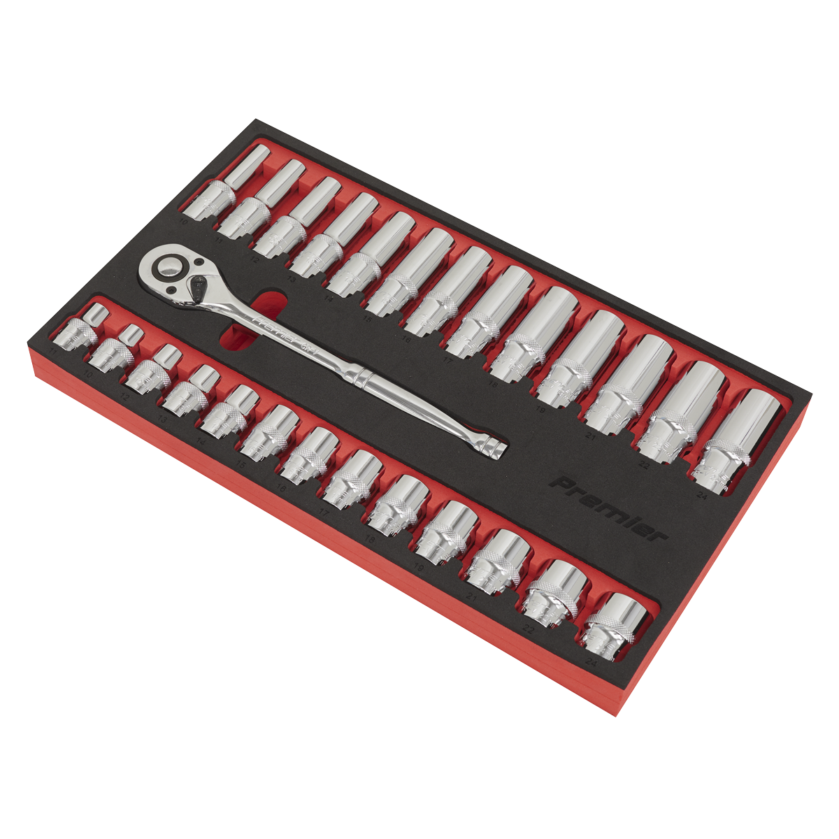 Sealey 27pc 1/2"Sq Drive Ratchet Wrench & Socket Set AK66723