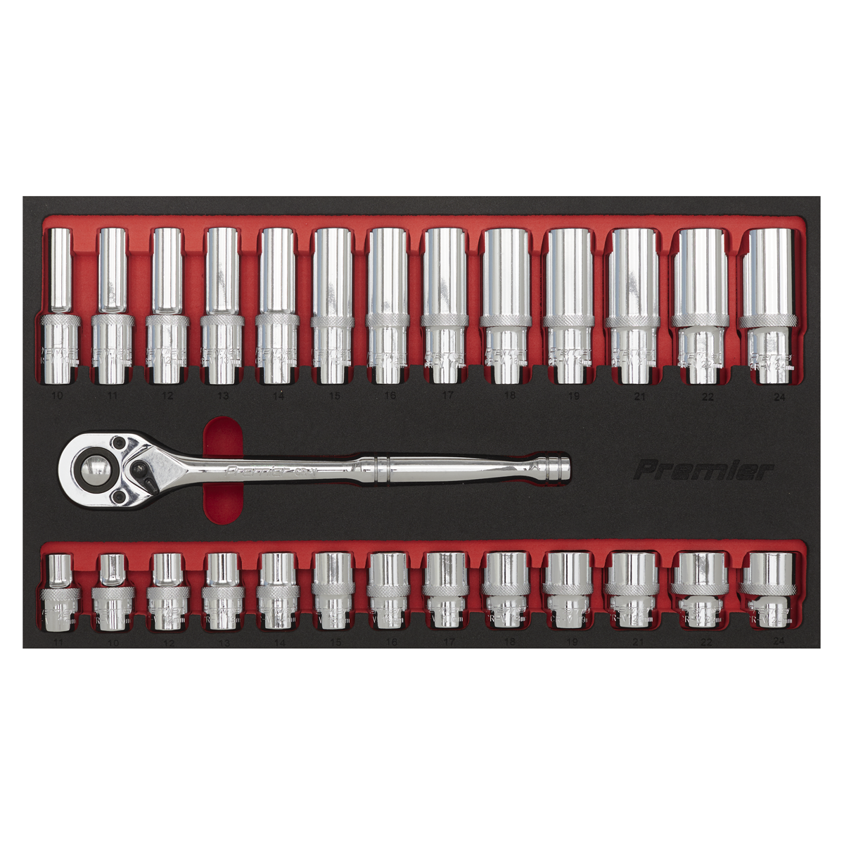 Sealey 27pc 1/2"Sq Drive Ratchet Wrench & Socket Set AK66723