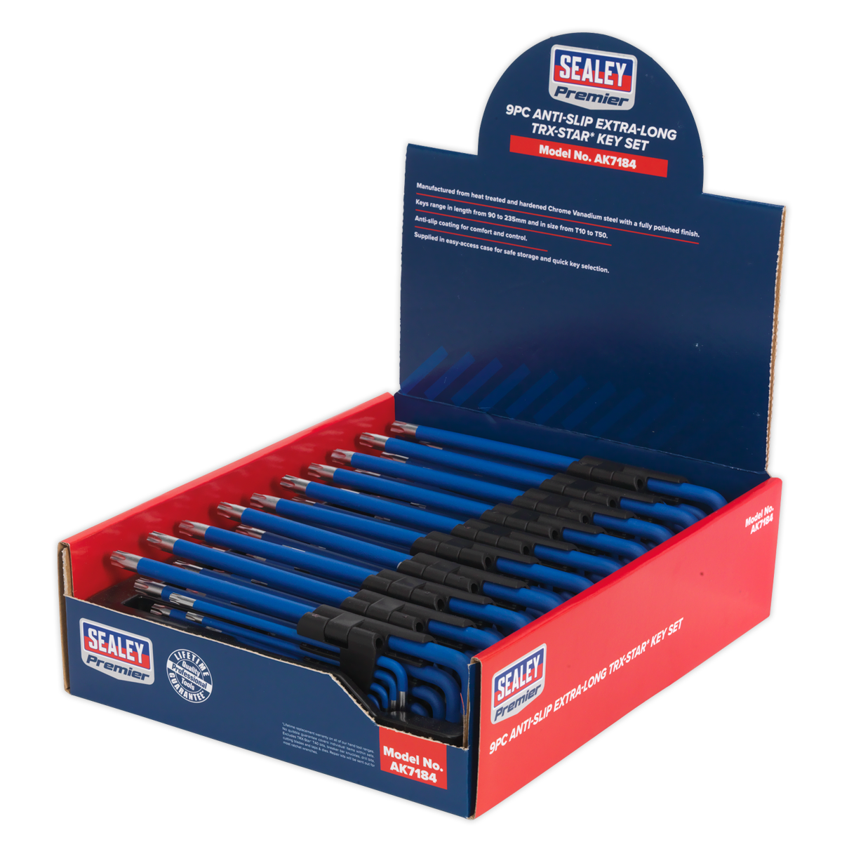 Sealey 9pc Anti-Slip Extra-Long TRX-Star* Key Set - Display Box of 10 AK7184