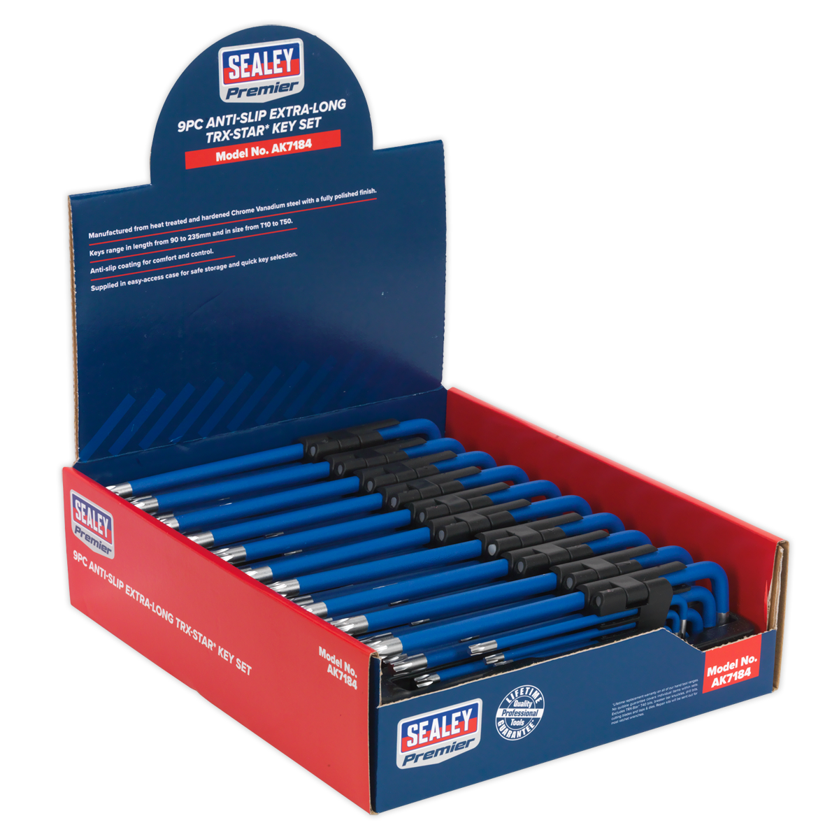 Sealey 9pc Anti-Slip Extra-Long TRX-Star* Key Set - Display Box of 10 AK7184