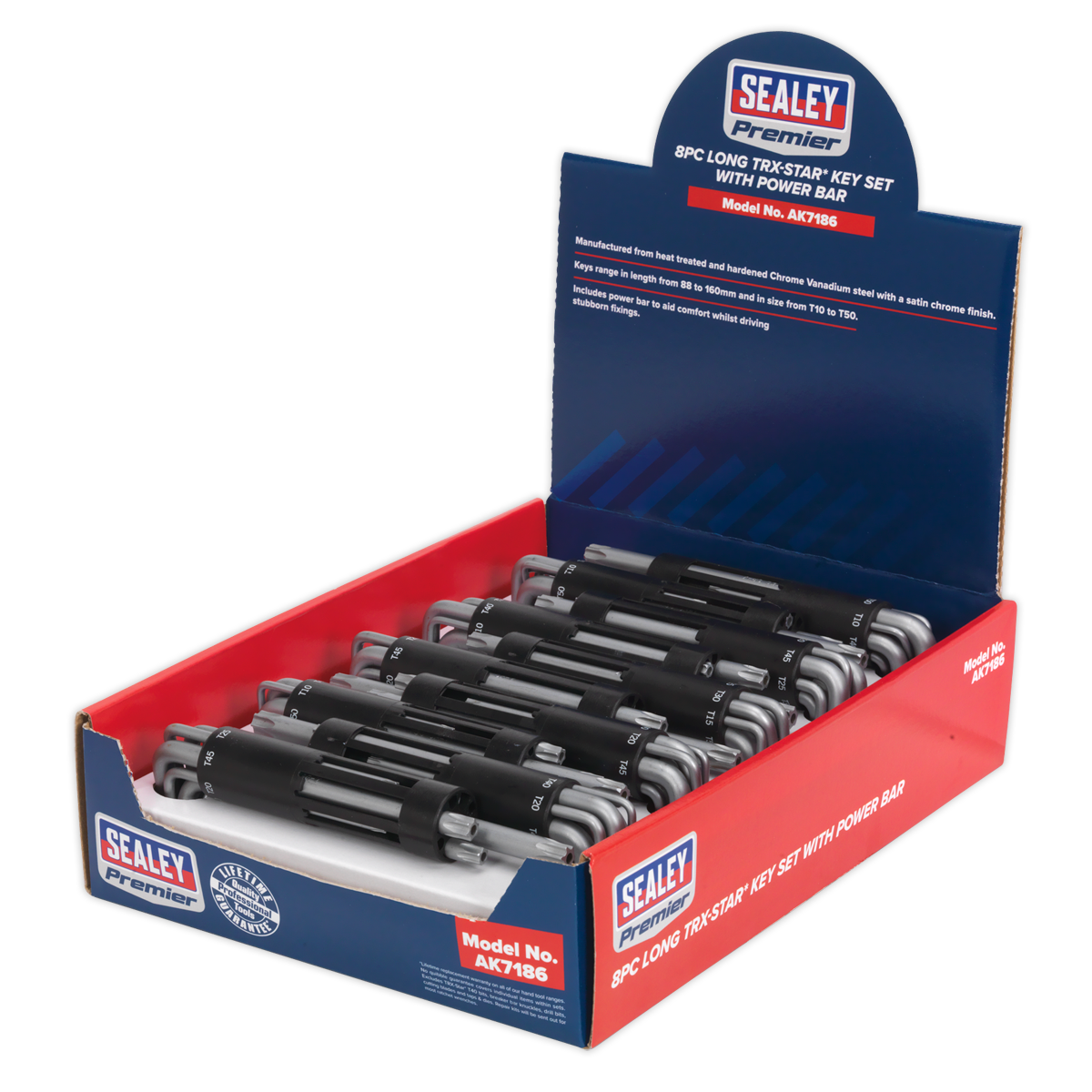 Sealey 8pc Long TRX-Star* Key Set with Power Bar - Display Box of 10 AK7186