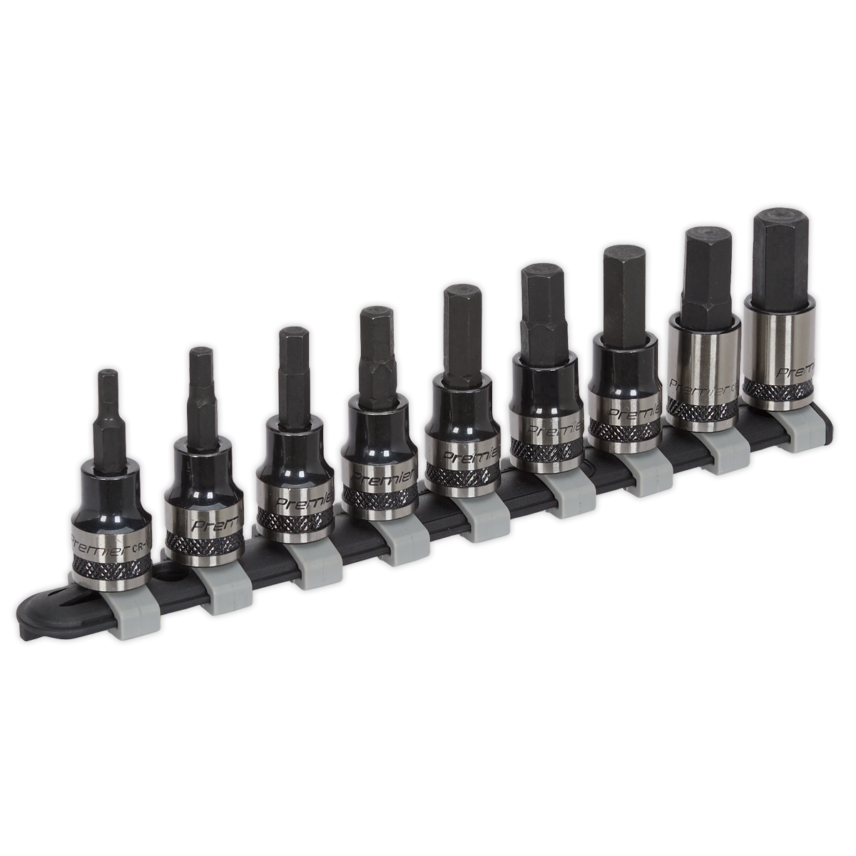 Sealey 9pc 3/8"Sq Drive Hex Key Socket Bit Set - Black Series AK7986