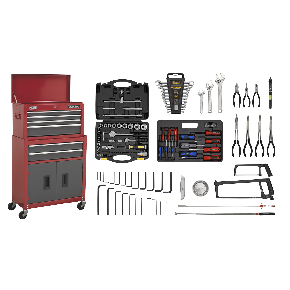 Sealey 6 Drawer Topchest & Rollcab Combination with Ball-Bearing Slides & 128pc Tool Kit AP2200BBCOMBO