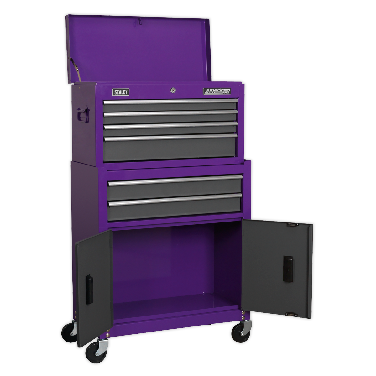 Sealey 6 Drawer Topchest & Rollcab Combination with Ball-Bearing Slides - Purple/Grey AP2200BBCP
