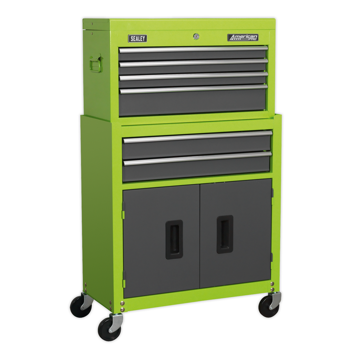 Sealey 6 Drawer Topchest & Rollcab Combination with Ball-Bearing Slides - Hi-Vis Green/Grey AP2200BBHV