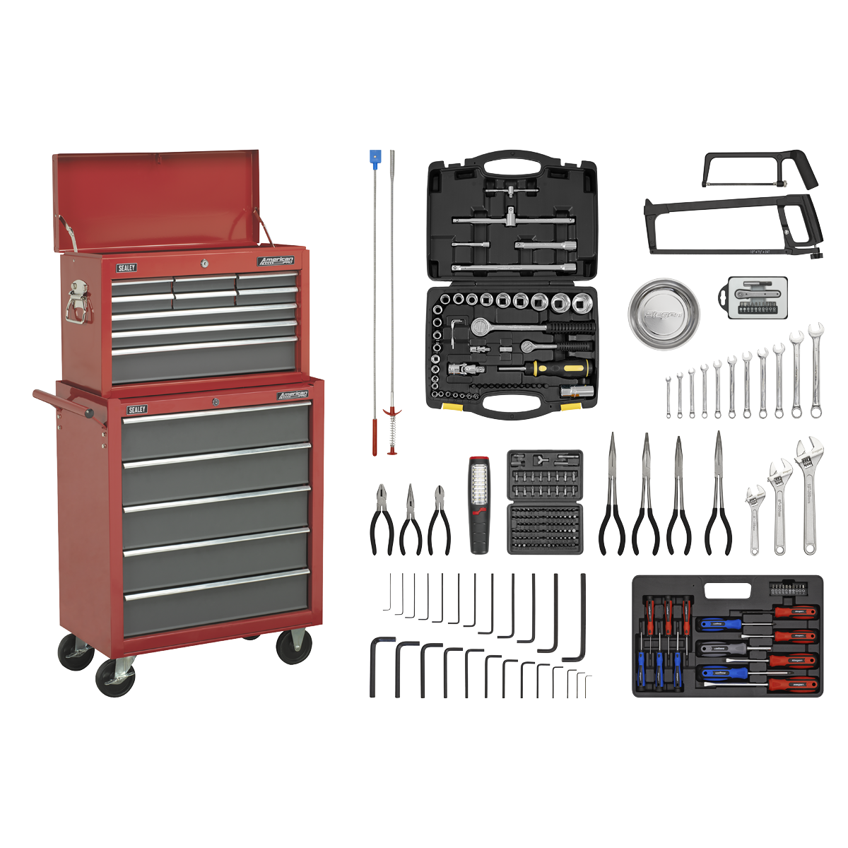 Sealey 14 Drawer Topchest & Rollcab Combination with Ball-Bearing Slides & 239pc Tool Kit AP2250BBCOMBO