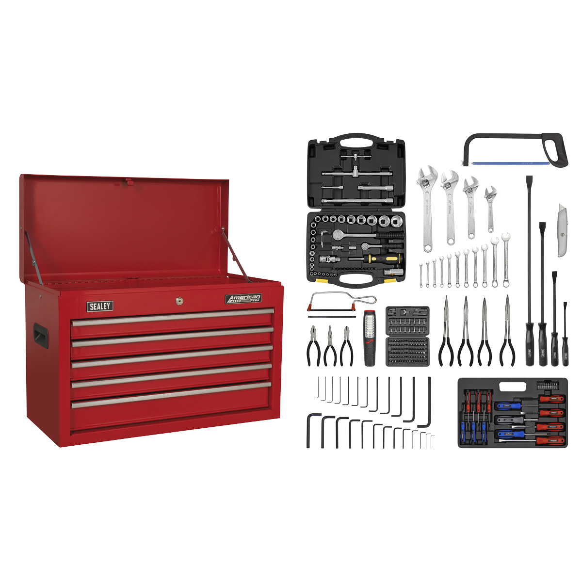 Sealey 5 Drawer Topchest with Ball-Bearing Slides & 230pc Tool Kit AP225COMBO