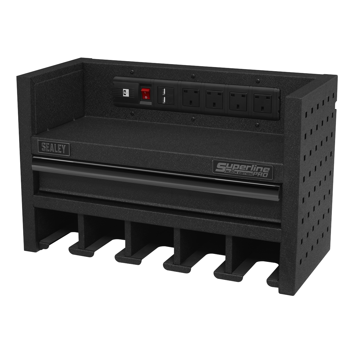 Sealey 560mm Power Tool Storage Rack with Drawer & Power Strip AP22SRBE