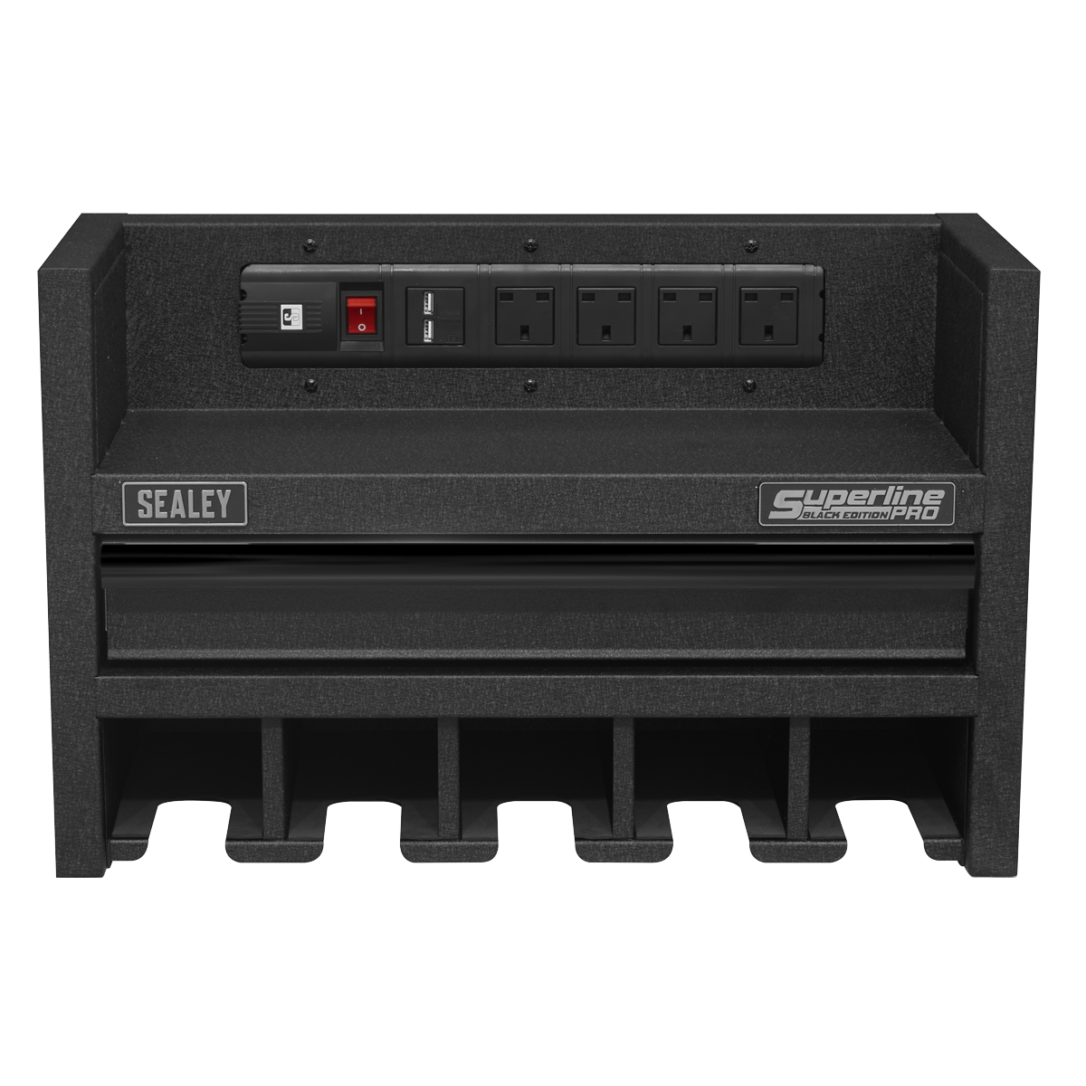 Sealey 560mm Power Tool Storage Rack with Drawer & Power Strip AP22SRBE