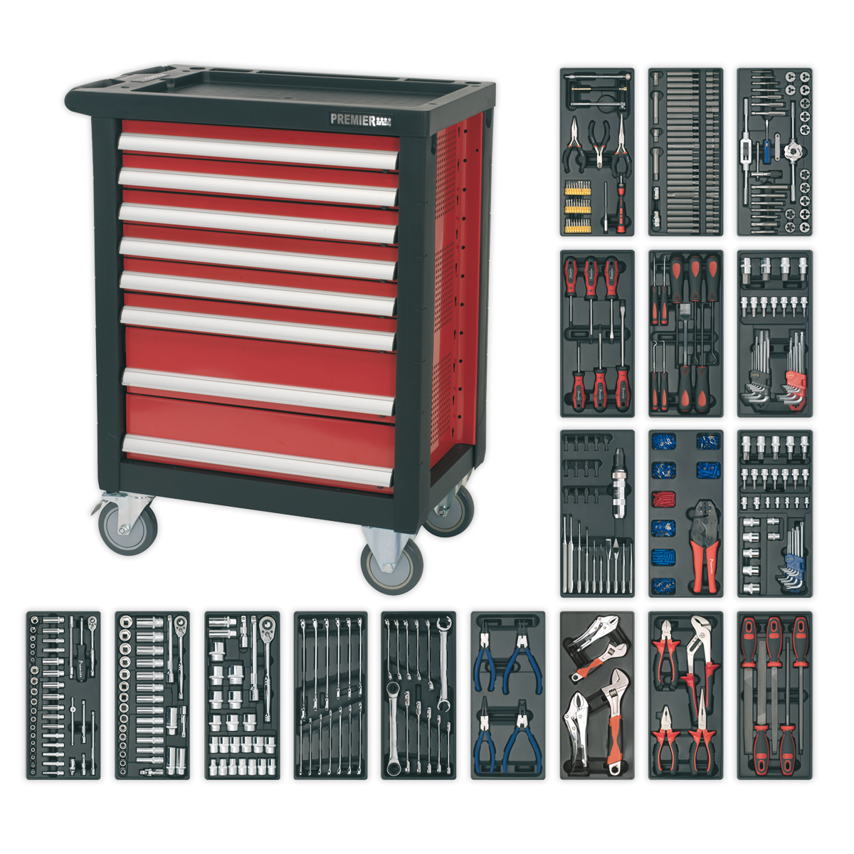 Sealey 8 Drawer Rollcab with Ball-Bearing Slides & 707pc Tool Kit AP2408TTC08