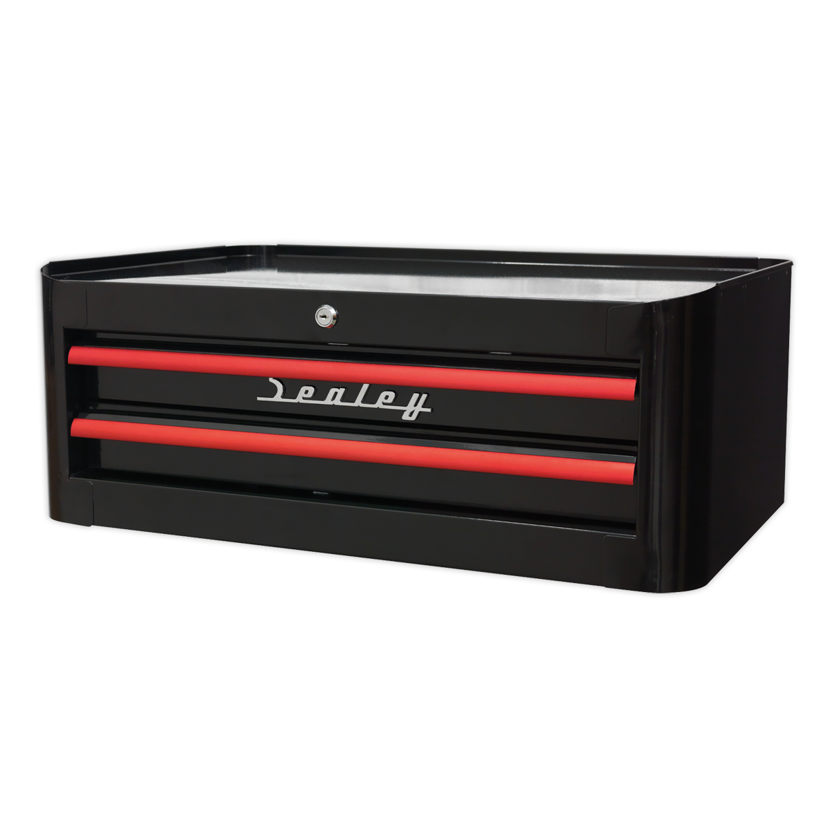 Sealey 2 Drawer Retro Style Mid-Box - Black with Red Anodised Drawer Pulls AP28102BR