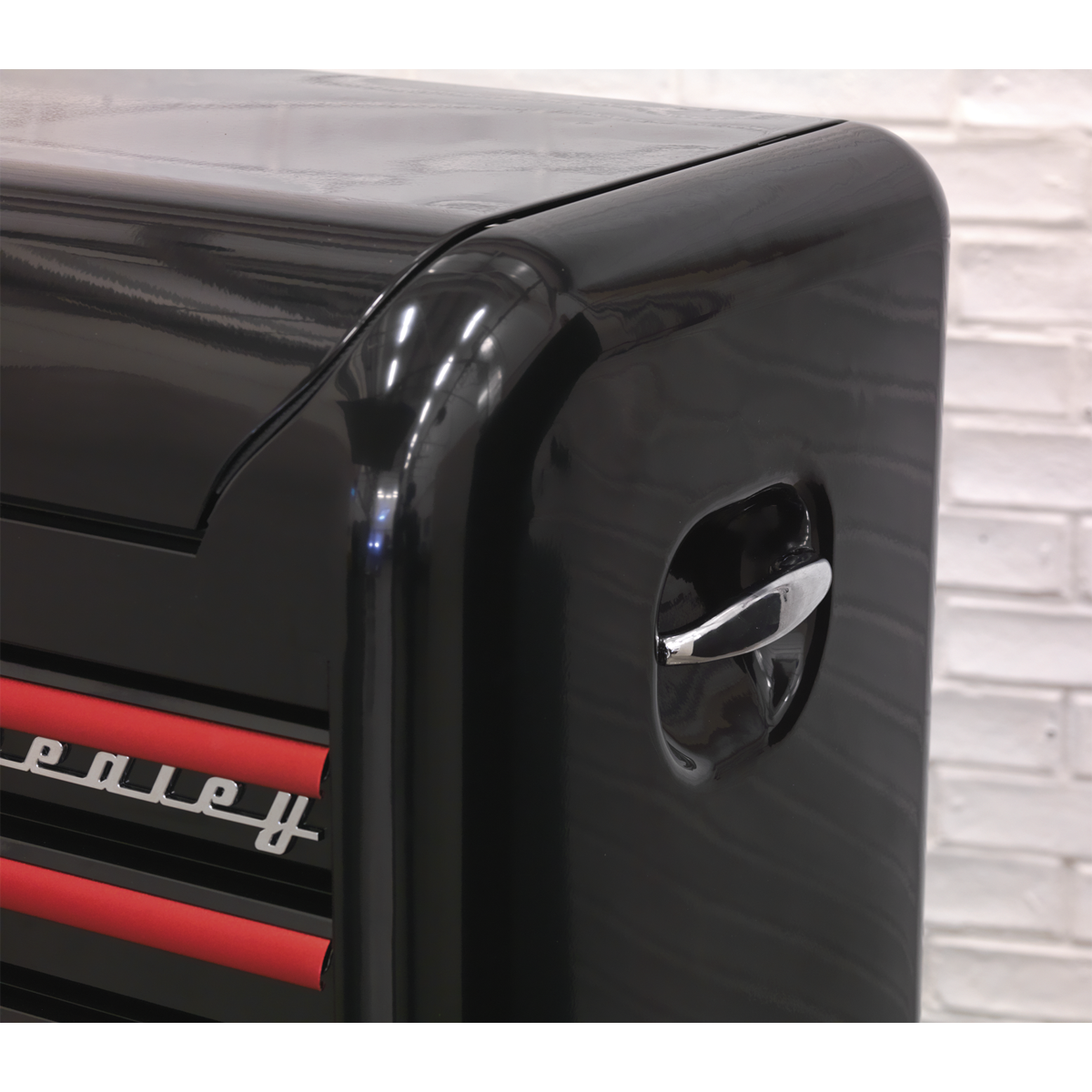 Sealey 4 Drawer Retro Style Topchest - Black with Red Anodised Drawer Pulls AP28104BR