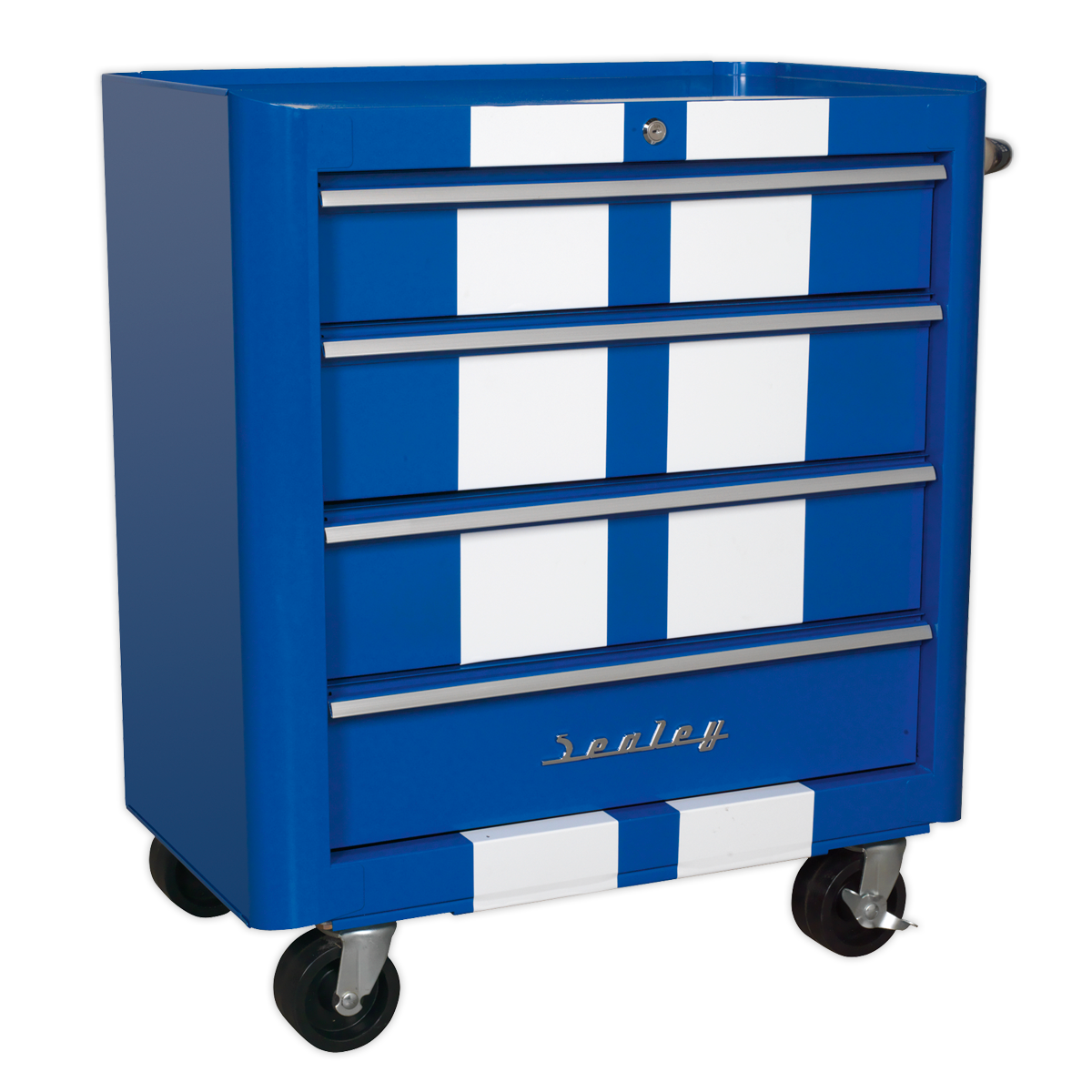 Sealey 4 Drawer Retro Style Rollcab - Blue with White Stripes AP28204BWS