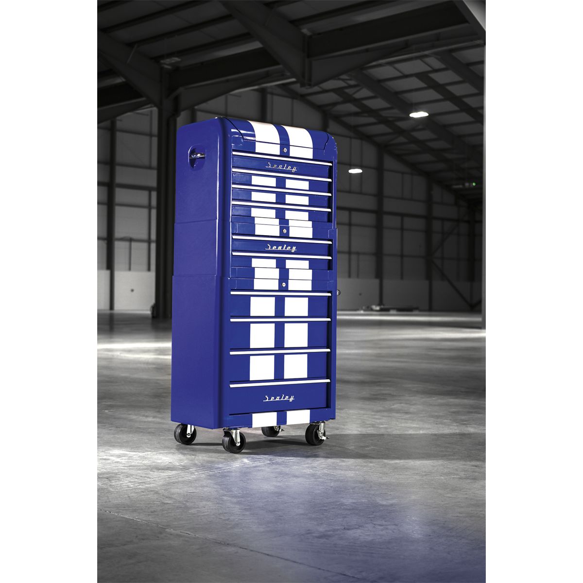 Sealey 10 Drawer Retro Style Topchest, Mid-Box & Rollcab Combination Blue/White Stripes AP28COMBO2BWS