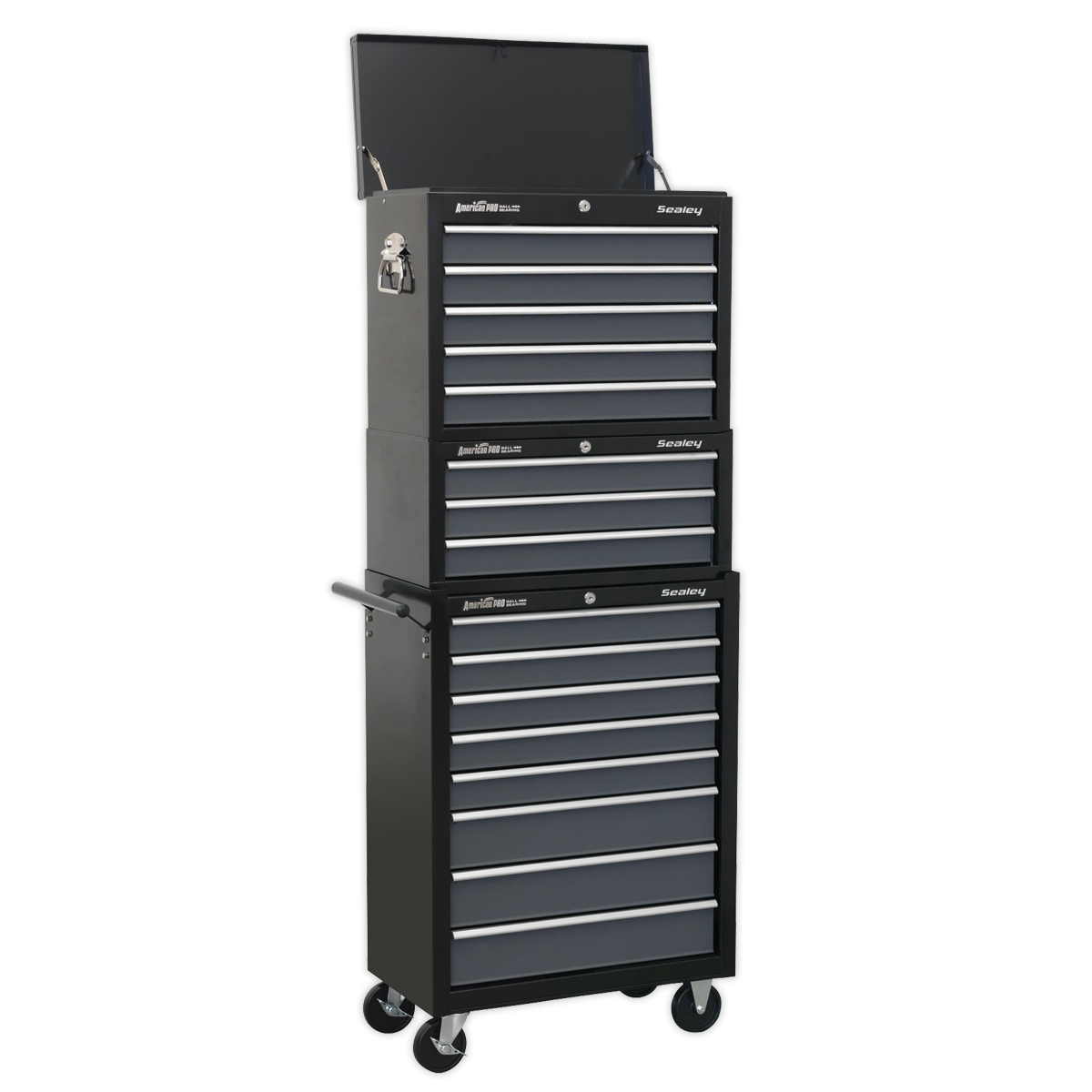 Sealey Tool Chest Combination 16 Drawer with Ball-Bearing Slides - Black/Grey AP35STACK