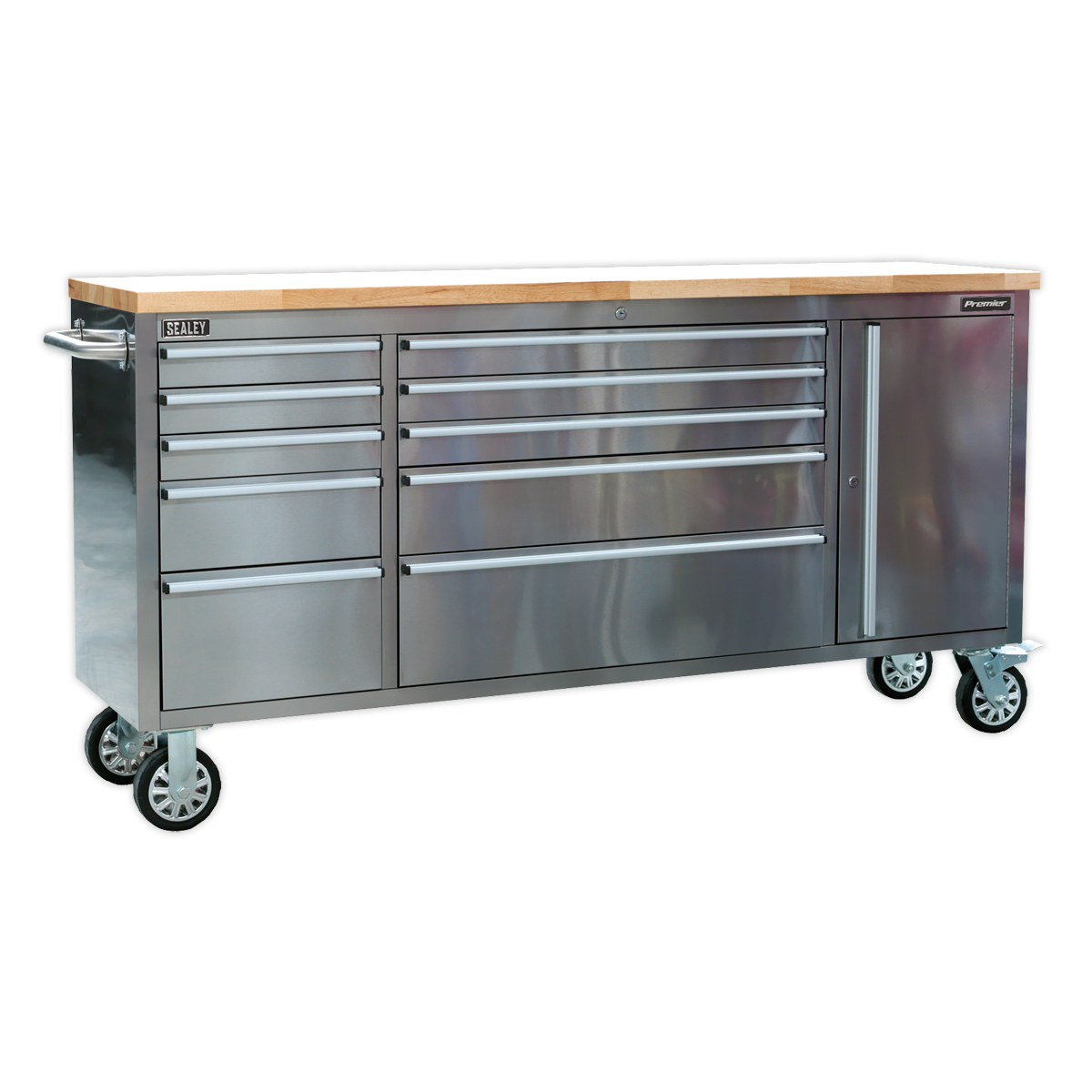 Sealey 10 Drawer & Cupboard Stainless Steel Mobile Tool Cabinet AP7210SS