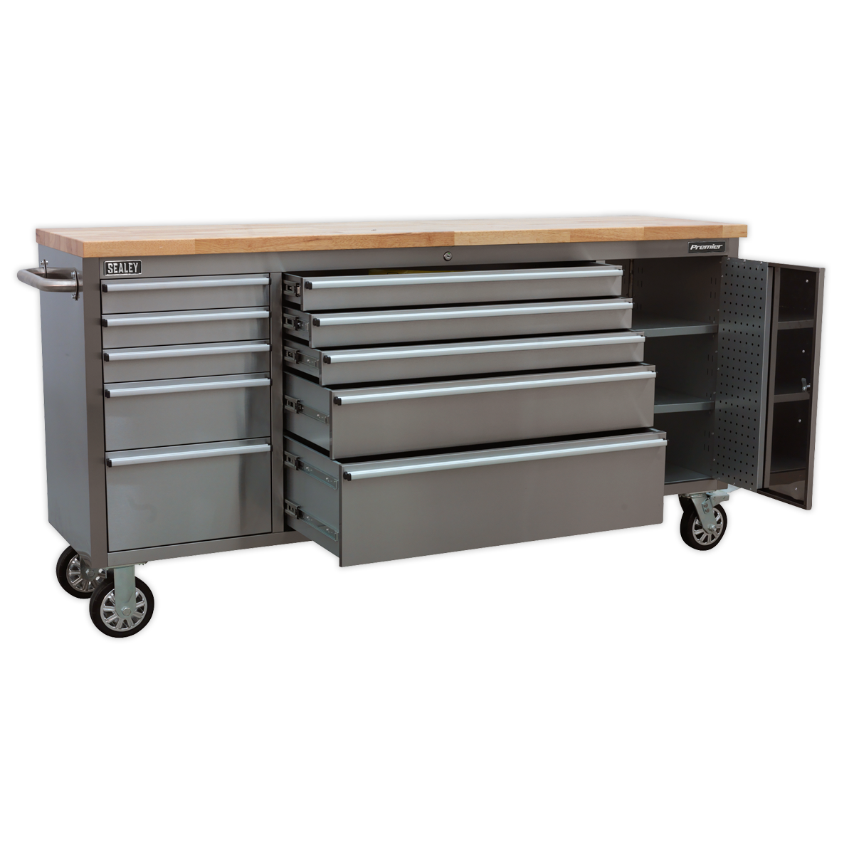 Sealey 10 Drawer & Cupboard Stainless Steel Mobile Tool Cabinet AP7210SS