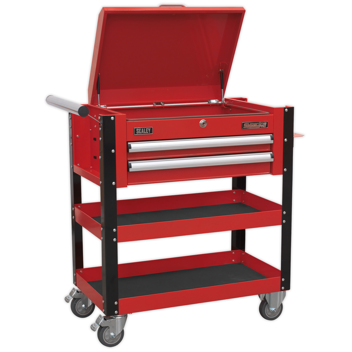 Sealey 2 Drawer Heavy-Duty Mobile Tool & Parts Trolley with Lockable Top - Red AP760M