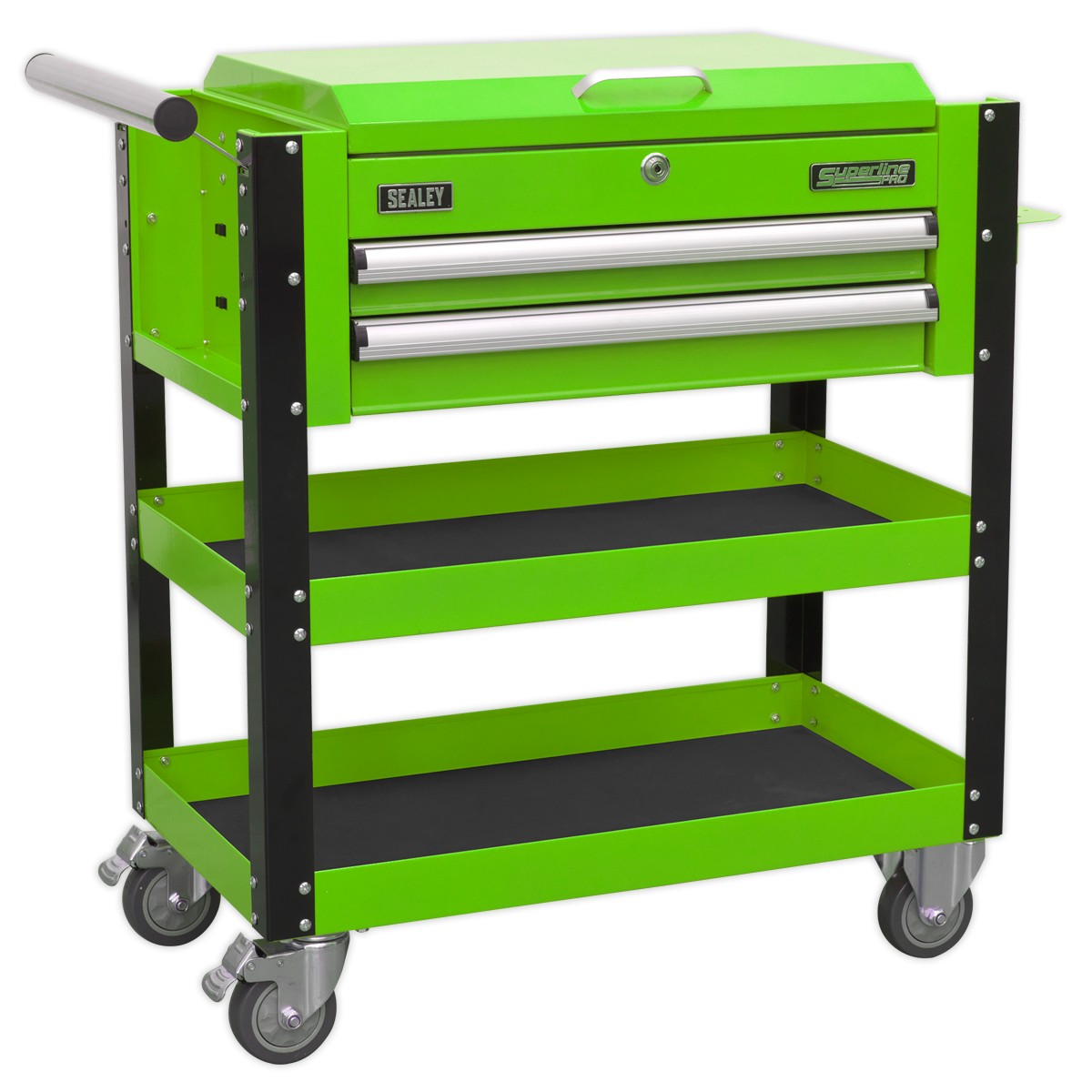 Sealey 2 Drawer Heavy-Duty Mobile Tool & Parts Trolley with Lockable Top - Hi-Vis Green AP760MHV