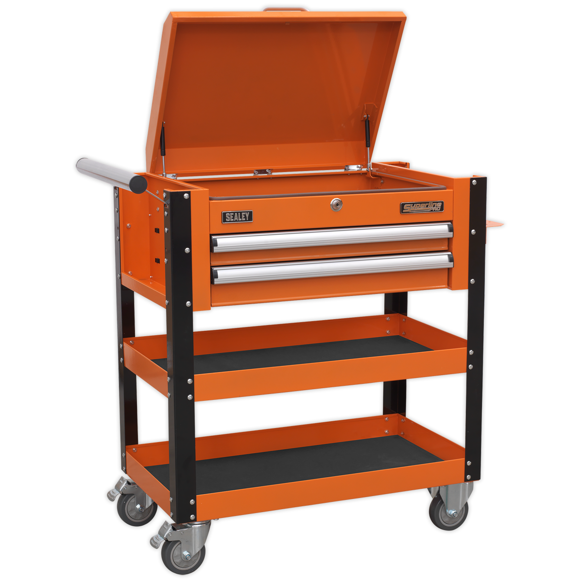 Sealey 2 Drawer Heavy-Duty Mobile Tool & Parts Trolley with Lockable Top - Orange AP760MO