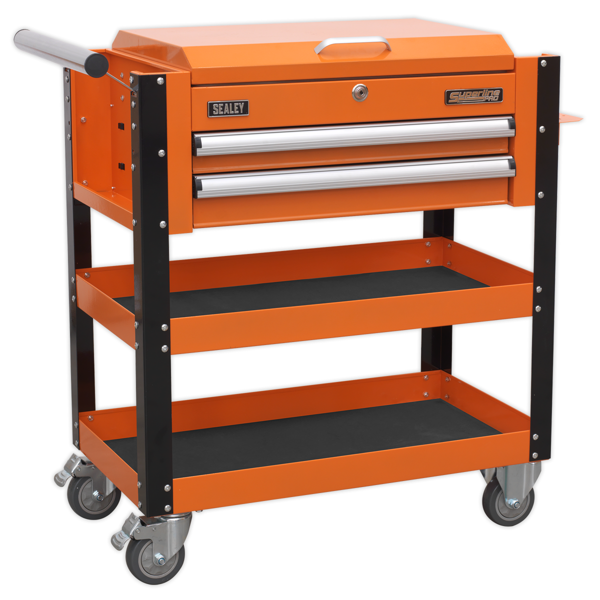 Sealey 2 Drawer Heavy-Duty Mobile Tool & Parts Trolley with Lockable Top - Orange AP760MO