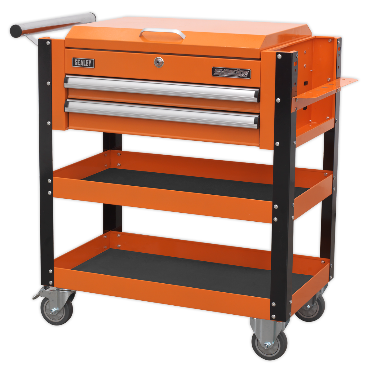 Sealey 2 Drawer Heavy-Duty Mobile Tool & Parts Trolley with Lockable Top - Orange AP760MO