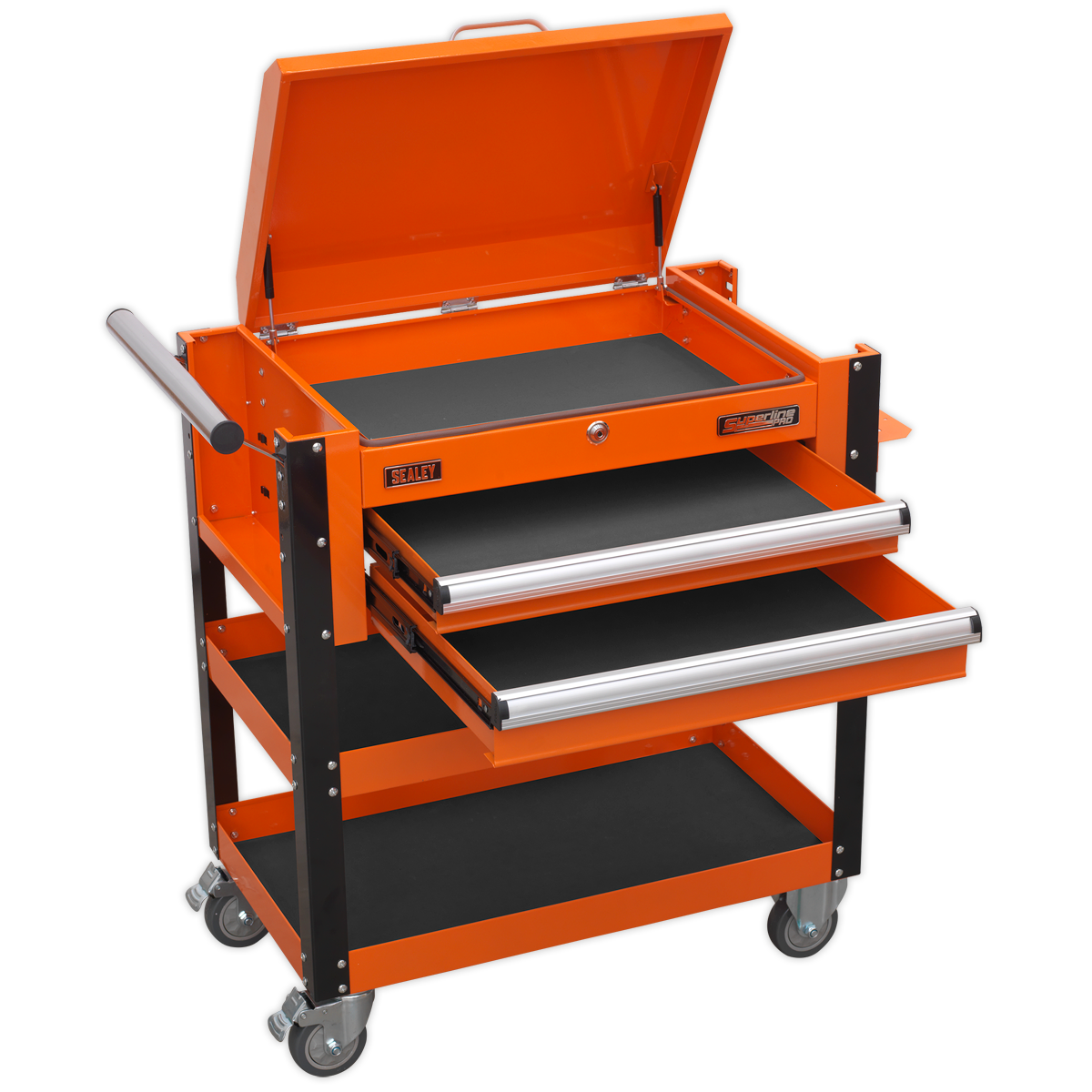 Sealey 2 Drawer Heavy-Duty Mobile Tool & Parts Trolley with Lockable Top - Orange AP760MO