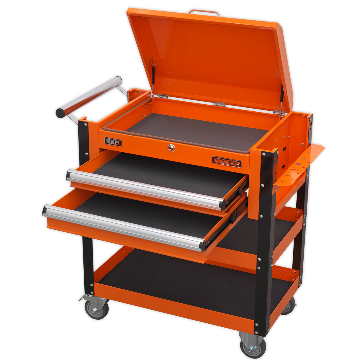 Sealey 2 Drawer Heavy-Duty Mobile Tool & Parts Trolley with Lockable Top - Orange AP760MO