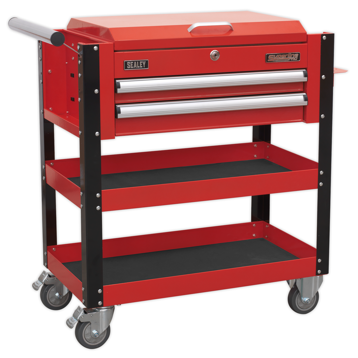 Sealey 2 Drawer Heavy-Duty Mobile Tool & Parts Trolley with Lockable Top - Red AP760M