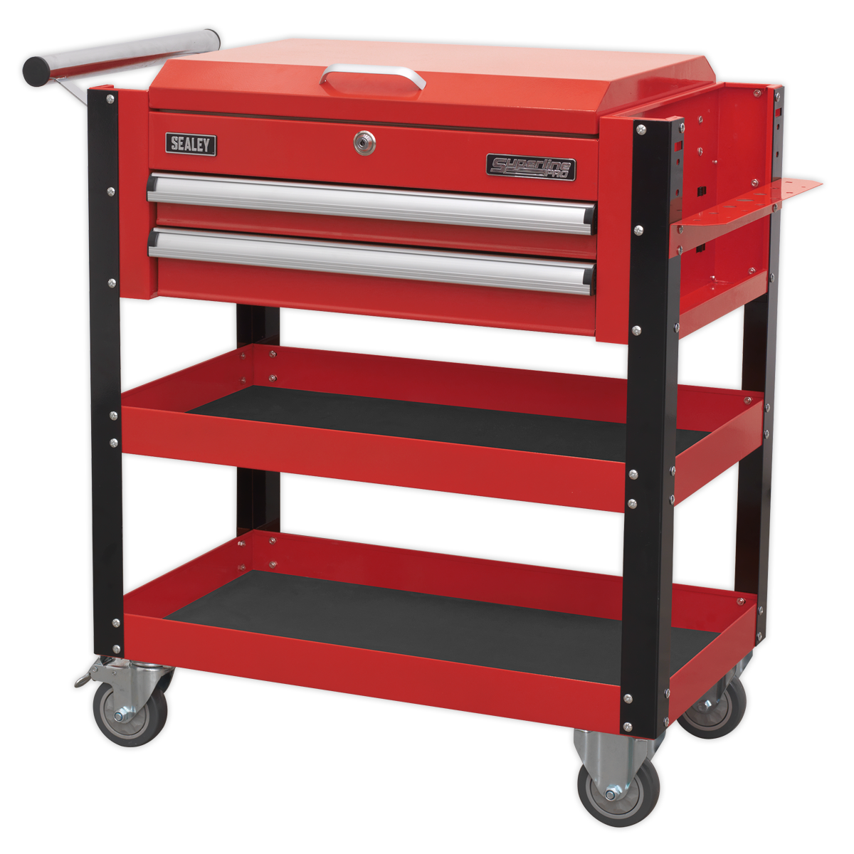 Sealey 2 Drawer Heavy-Duty Mobile Tool & Parts Trolley with Lockable Top - Red AP760M