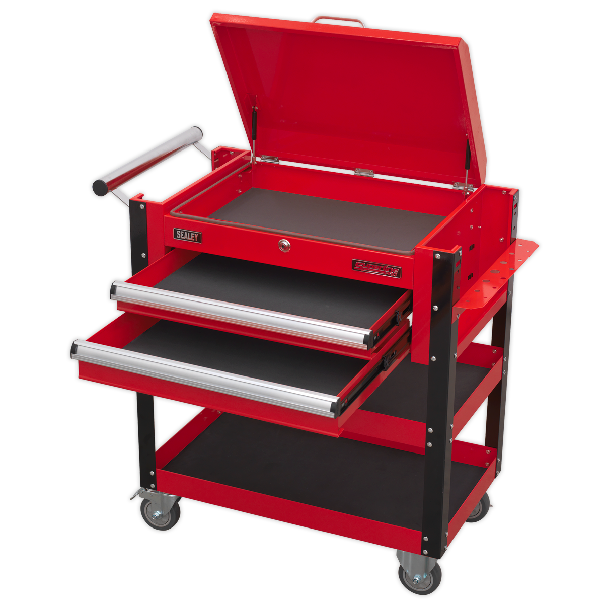 Sealey 2 Drawer Heavy-Duty Mobile Tool & Parts Trolley with Lockable Top - Red AP760M