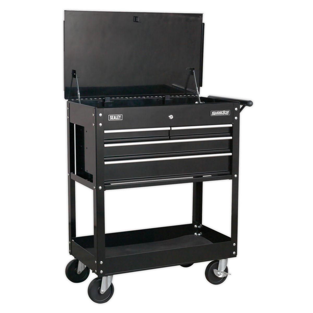 Sealey Heavy-Duty Mobile Tool & Parts Trolley with 4 Drawers & Lockable Top - Black AP850MB
