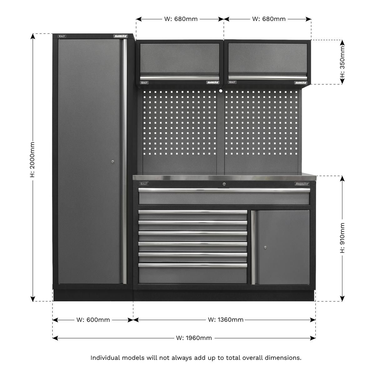 Sealey Superline Pro 1.96m Storage System - Stainless Steel Worktop APMSSTACK09SS