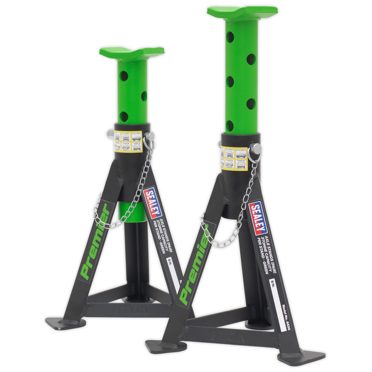 Sealey Axle Stands (Pair) 3tonne Capacity per Stand - Green AS3G