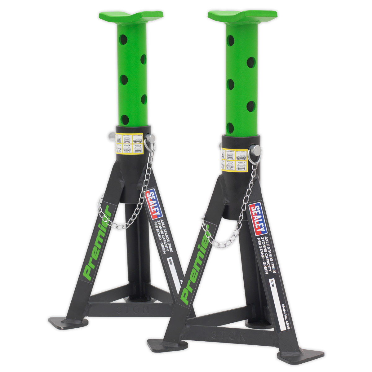 Sealey Axle Stands (Pair) 3tonne Capacity per Stand - Green AS3G