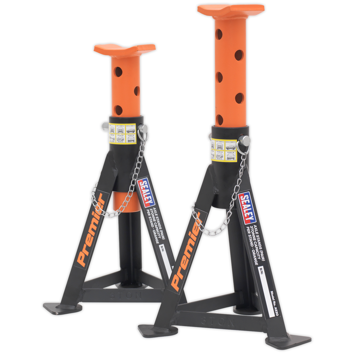 Sealey Axle Stands (Pair) 3tonne Capacity per Stand - Orange AS3O