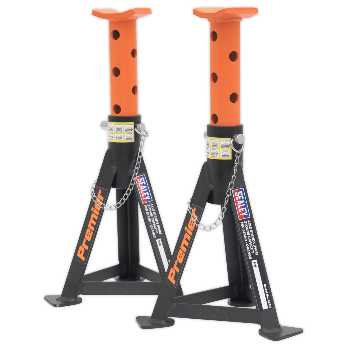 Sealey Axle Stands (Pair) 3tonne Capacity per Stand - Orange AS3O