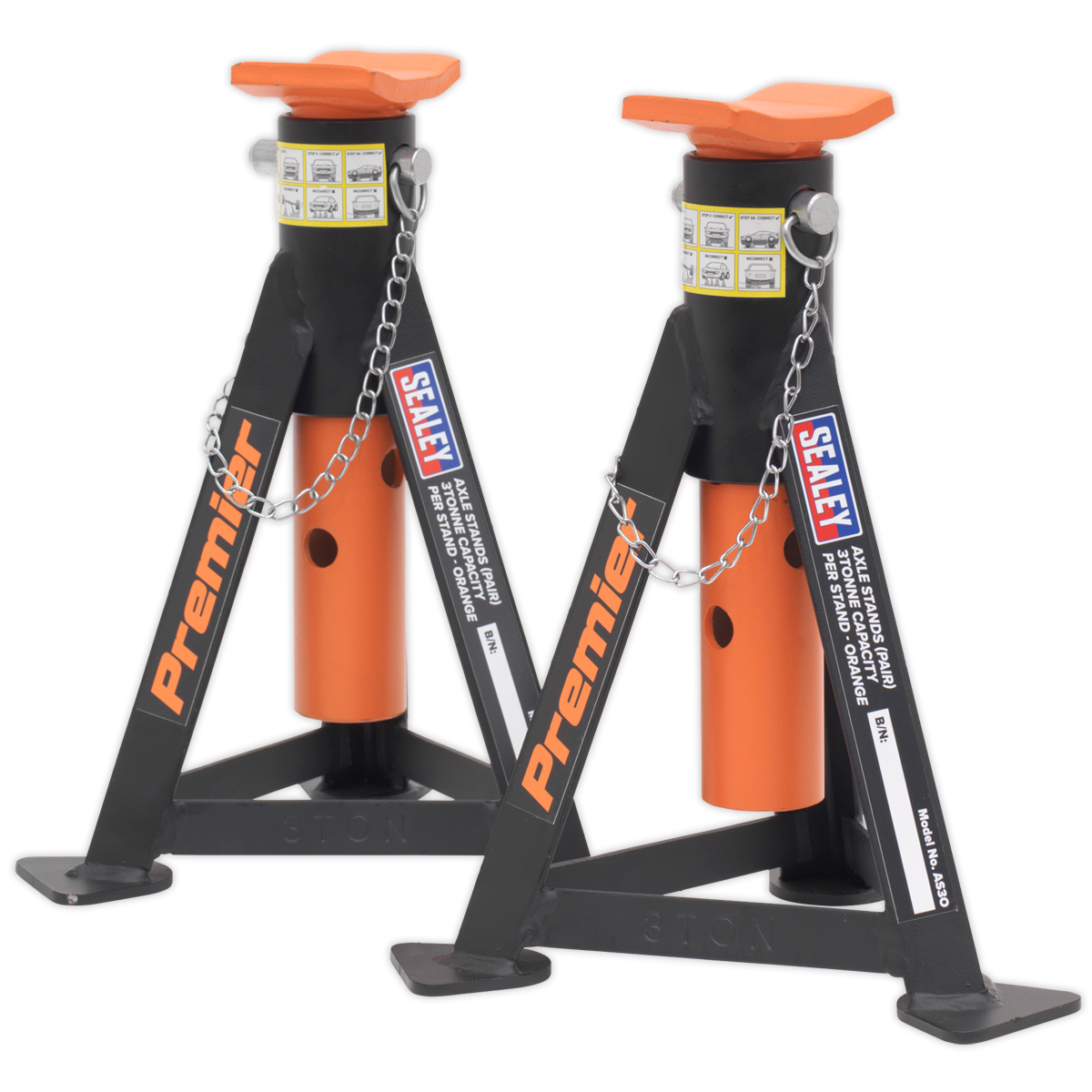 Sealey Axle Stands (Pair) 3tonne Capacity per Stand - Orange AS3O