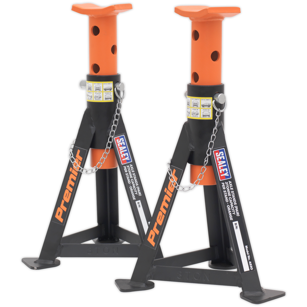 Sealey Axle Stands (Pair) 3tonne Capacity per Stand - Orange AS3O