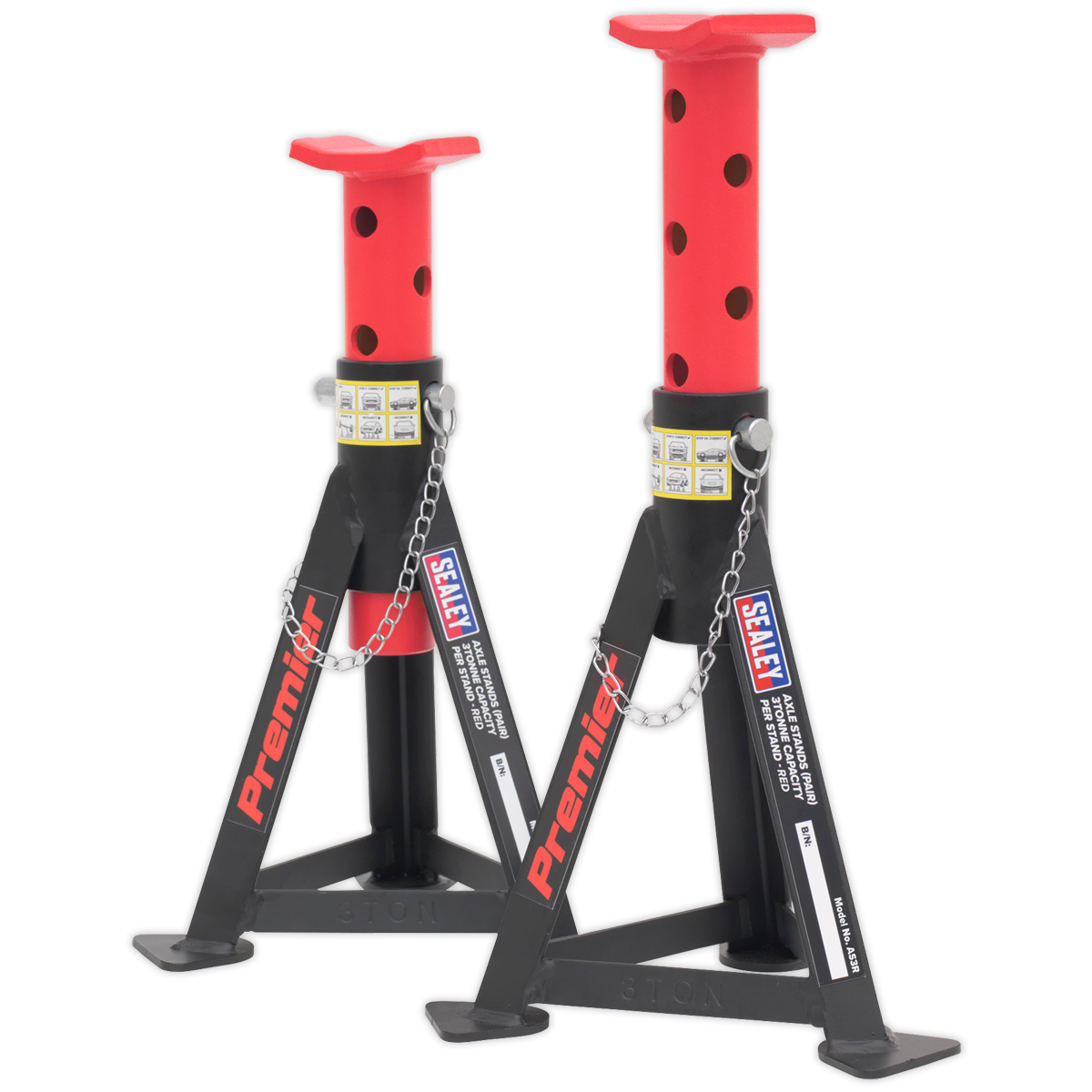 Sealey Axle Stands (Pair) 3tonne Capacity per Stand - Red AS3R
