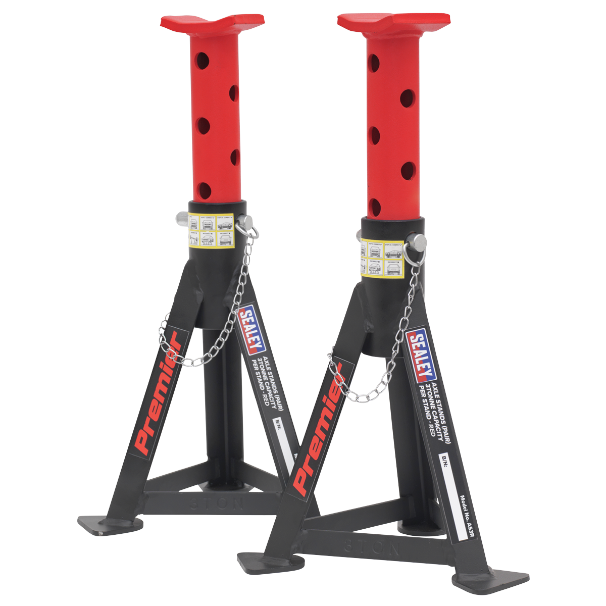Sealey Axle Stands (Pair) 3tonne Capacity per Stand - Red AS3R
