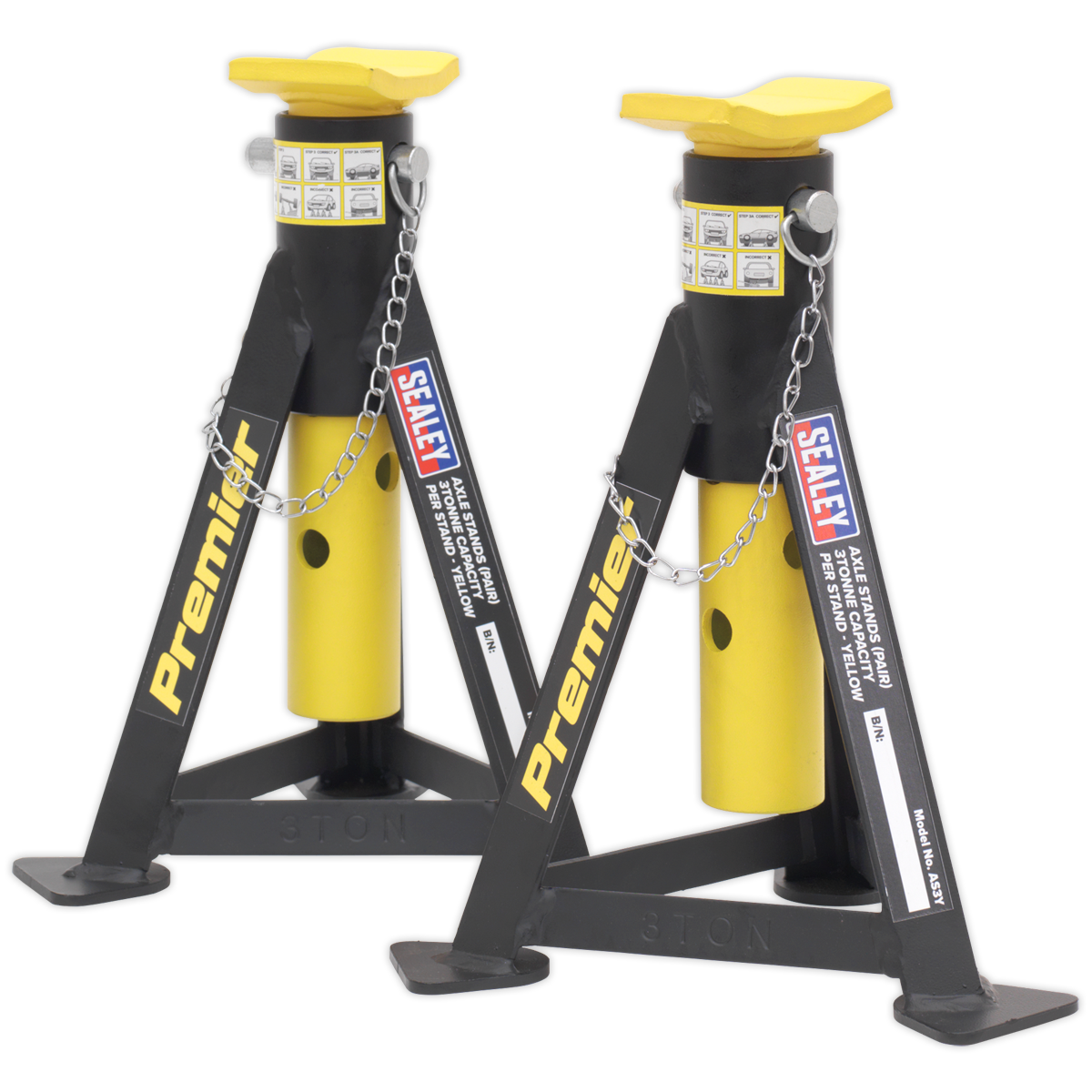 Sealey Axle Stands (Pair) 3tonne Capacity per Stand - Yellow AS3Y
