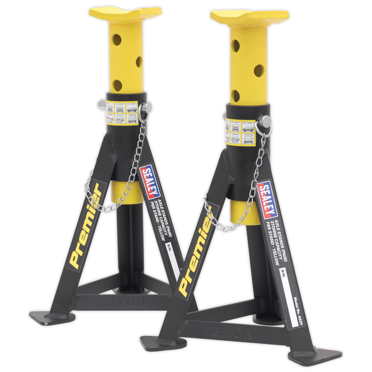 Sealey Axle Stands (Pair) 3tonne Capacity per Stand - Yellow AS3Y