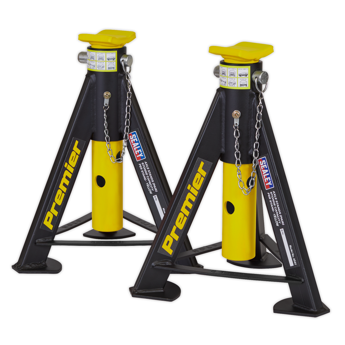 Sealey Axle Stands (Pair) 6tonne Capacity per Stand - Yellow AS6Y